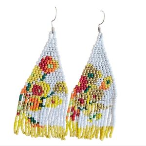 NWT - Colorful Floral Pattern Glass Seed Bead Earrings